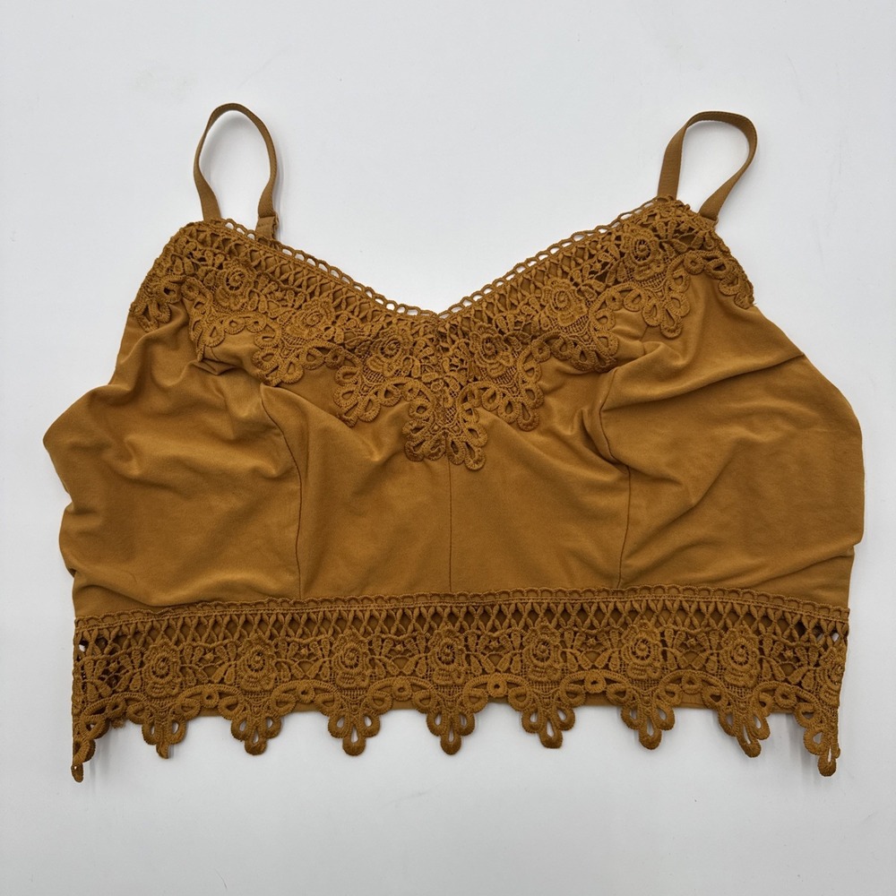 Mudd BOHO Mustard Yellow Lace Trim Scalloped Bralette Crop Top Womens Size XL